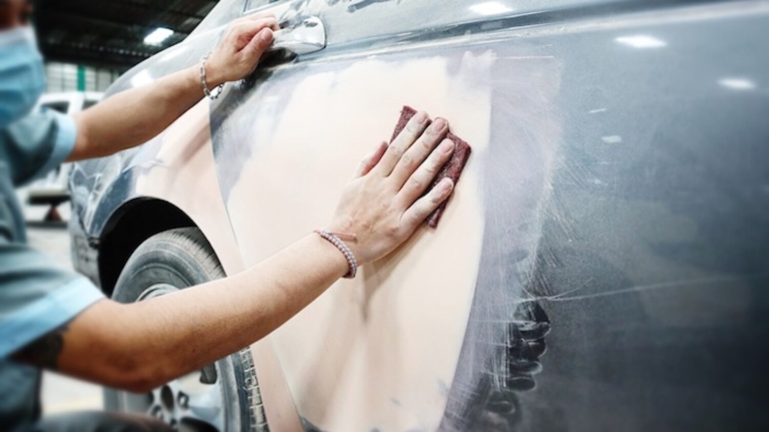 Car body work auto repair paint after the accident during the spraying      automotive